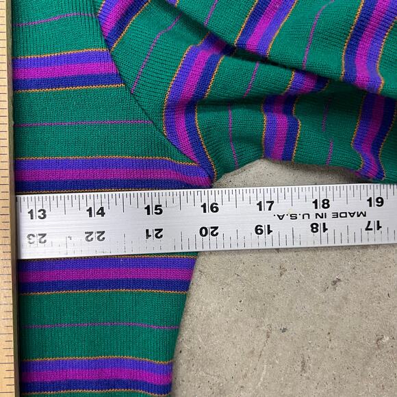 Vintage 80s Here's a Hug Striped Rugby Shirt Green Purple Pink Sport Prep S - Picture 7 of 8
